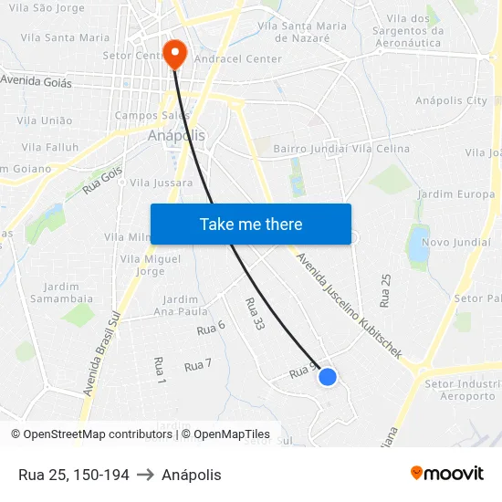 Rua 25, 150-194 to Anápolis map