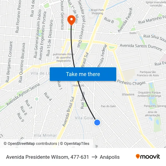 Avenida Presidente Wilsom, 477-631 to Anápolis map