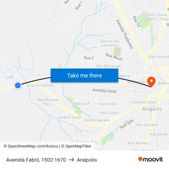 Avenida Fabril, 1502-1670 to Anápolis map