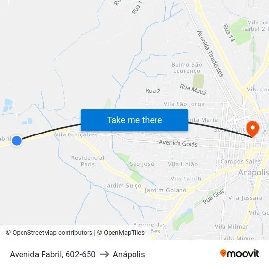 Avenida Fabril, 602-650 to Anápolis map