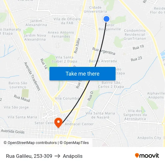 Rua Galileu, 253-309 to Anápolis map