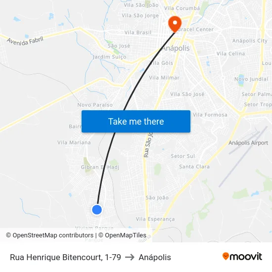 Rua Henrique Bitencourt, 1-79 to Anápolis map