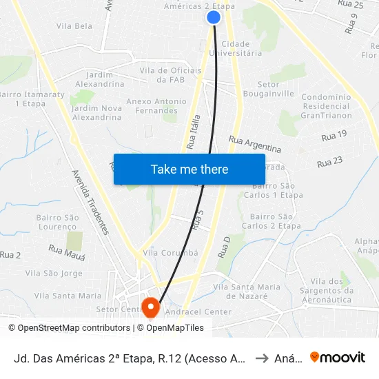 Jd. Das Américas 2ª Etapa, R.12 (Acesso Ao Cond. Jardins Do Éden) to Anápolis map