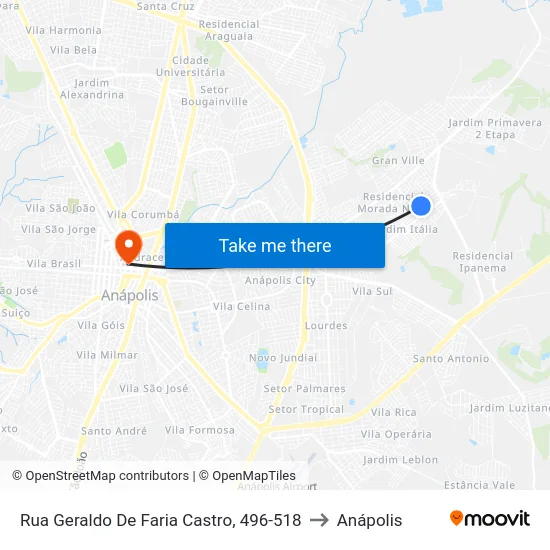 Rua Geraldo De Faria Castro, 496-518 to Anápolis map