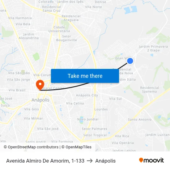 Avenida Almiro De Amorim, 1-133 to Anápolis map