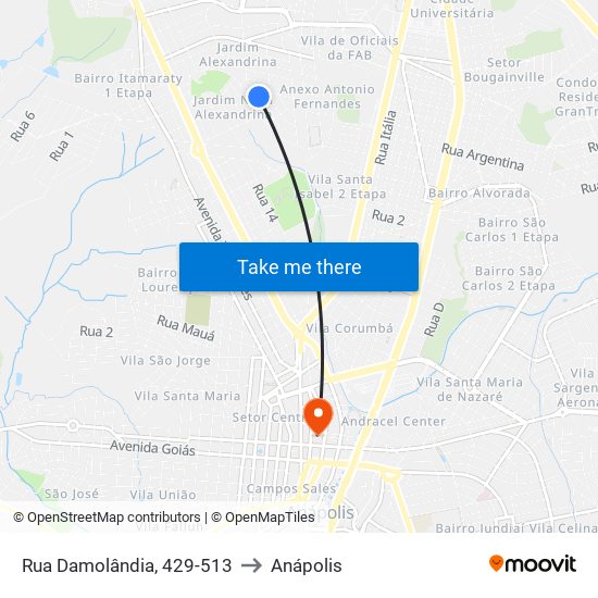 Rua Damolândia, 429-513 to Anápolis map