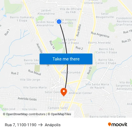 Rua 7, 1100-1190 to Anápolis map
