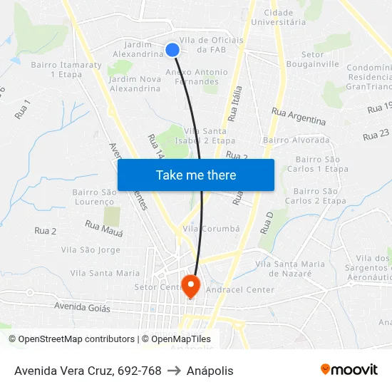 Avenida Vera Cruz, 692-768 to Anápolis map