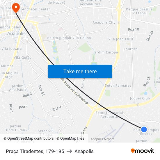 Praça Tiradentes, 179-195 to Anápolis map