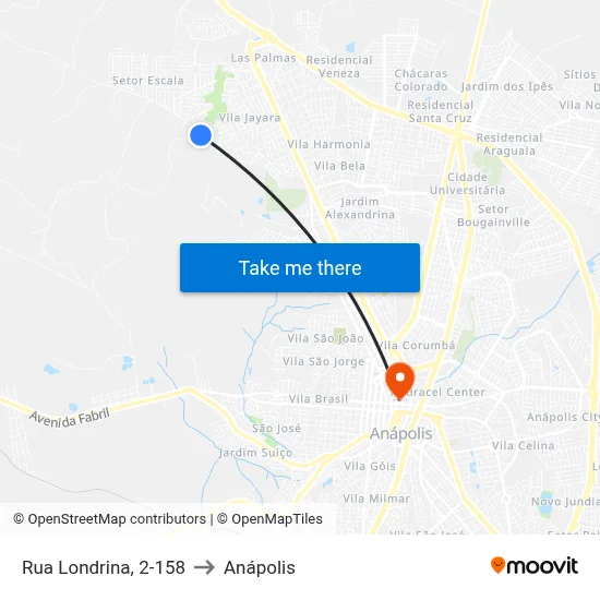Rua Londrina, 2-158 to Anápolis map