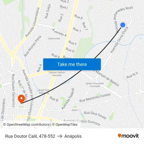 Rua Doutor Calil, 478-552 to Anápolis map