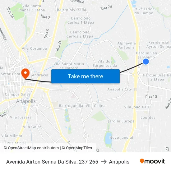 Avenida Airton Senna Da Silva, 237-265 to Anápolis map