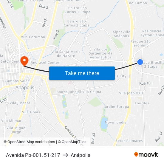 Avenida Pb-001, 51-217 to Anápolis map