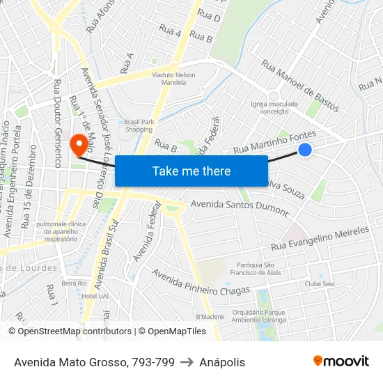 Avenida Mato Grosso, 793-799 to Anápolis map