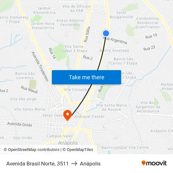 Avenida Brasil Norte, 3511 to Anápolis map