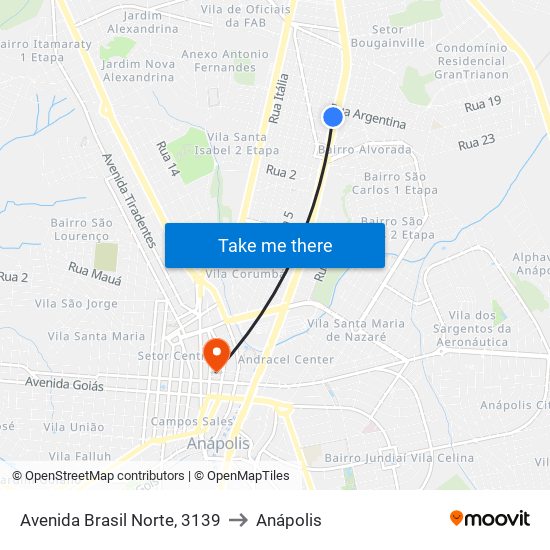 Avenida Brasil Norte, 3139 to Anápolis map