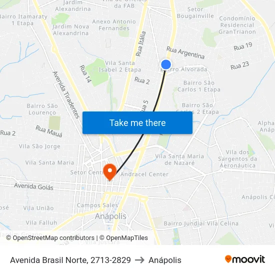 Avenida Brasil Norte, 2713-2829 to Anápolis map