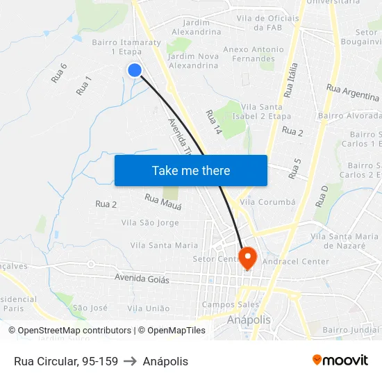 Rua Circular, 95-159 to Anápolis map