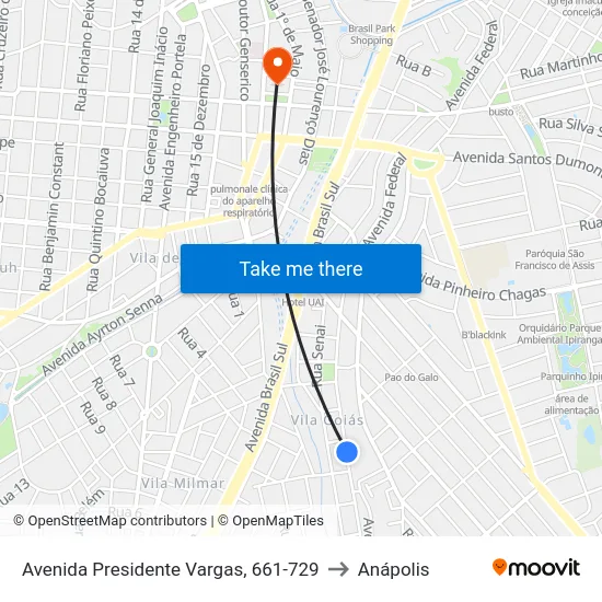 Avenida Presidente Vargas, 661-729 to Anápolis map
