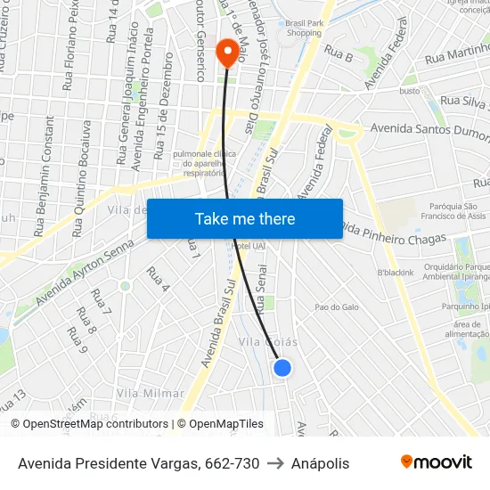 Avenida Presidente Vargas, 662-730 to Anápolis map