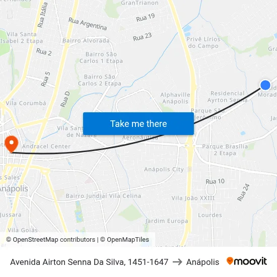Avenida Airton Senna Da Silva, 1451-1647 to Anápolis map