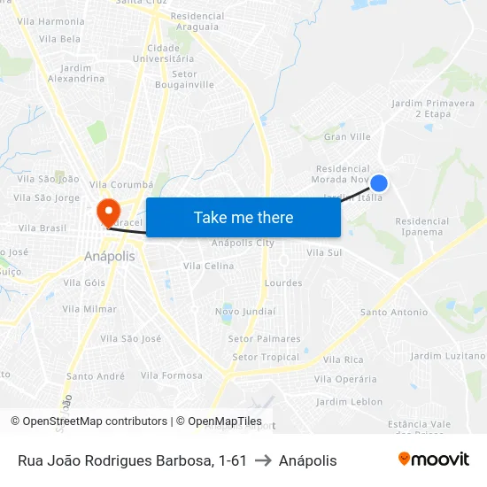 Rua João Rodrigues Barbosa, 1-61 to Anápolis map