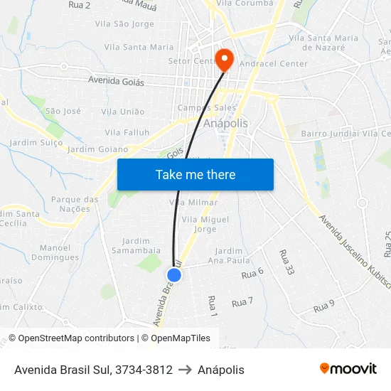 Avenida Brasil Sul, 3734-3812 to Anápolis map