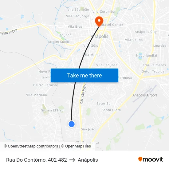 Rua Do Contôrno, 402-482 to Anápolis map