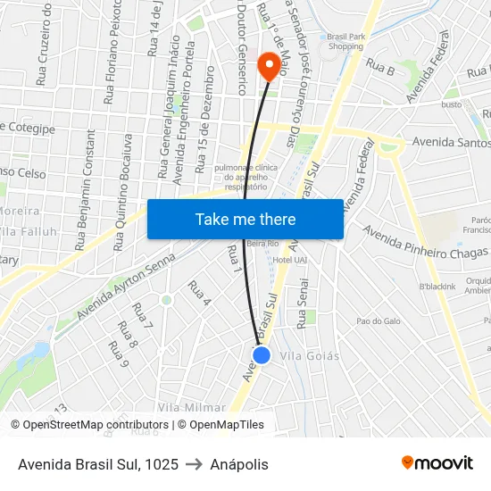 Avenida Brasil Sul, 1025 to Anápolis map