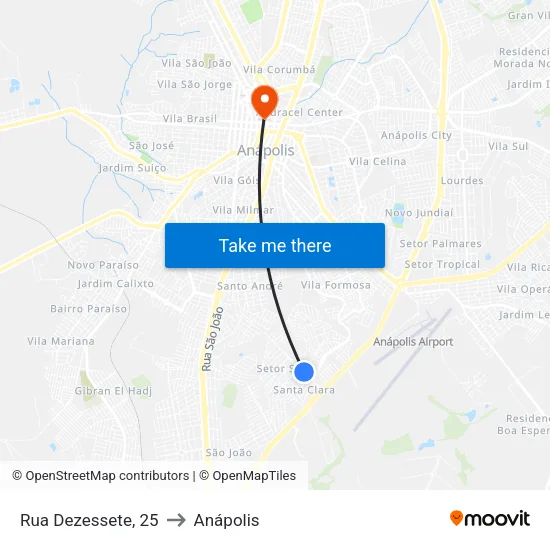 Rua Dezessete, 25 to Anápolis map