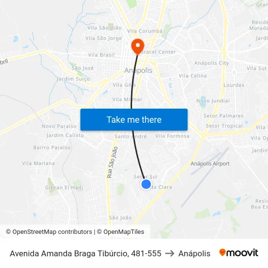 Avenida Amanda Braga Tibúrcio, 481-555 to Anápolis map