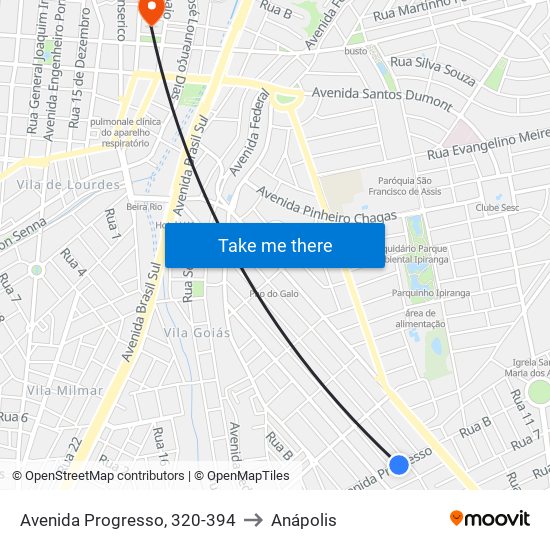 Avenida Progresso, 320-394 to Anápolis map
