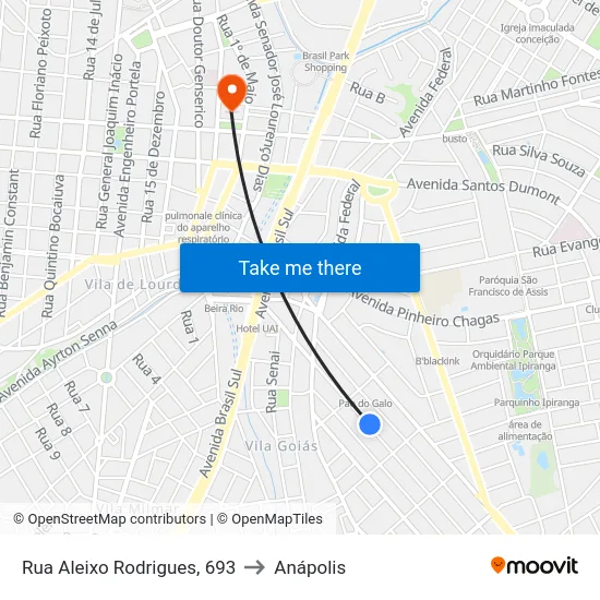 Rua Aleixo Rodrigues, 693 to Anápolis map