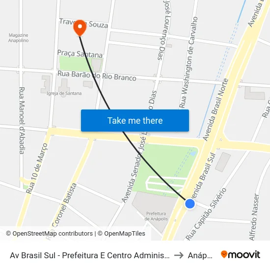 Av Brasil Sul - Prefeitura E Centro Administrativo to Anápolis map