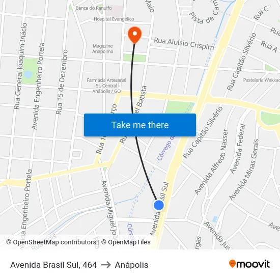 Avenida Brasil Sul, 464 to Anápolis map
