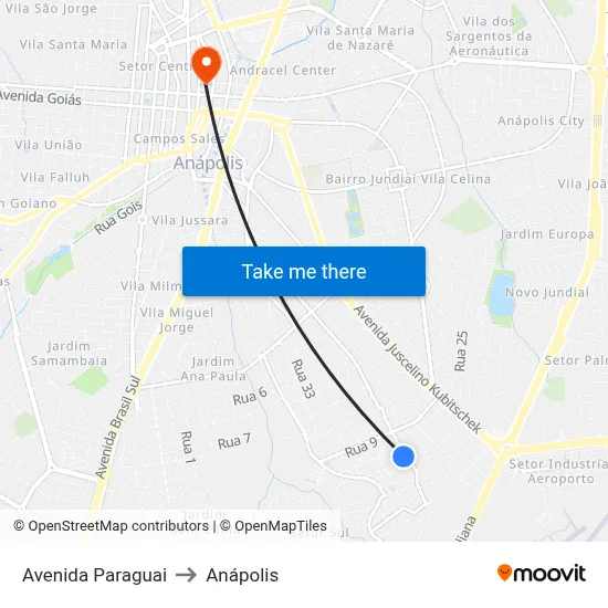 Avenida Paraguai to Anápolis map