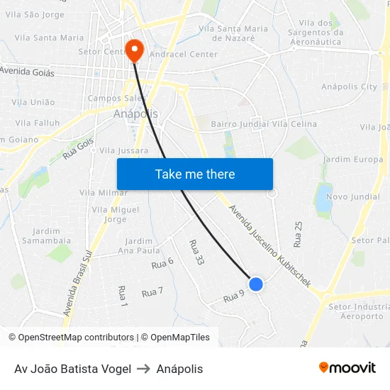 Av João Batista Vogel to Anápolis map