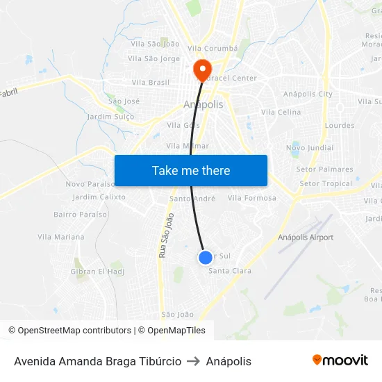 Avenida Amanda Braga Tibúrcio to Anápolis map