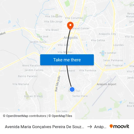 Avenida Maria Gonçalves Pereira De Souza, 303-483 to Anápolis map