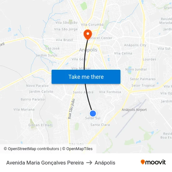 Avenida Maria Gonçalves Pereira to Anápolis map