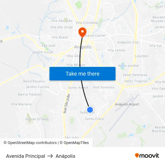Avenida Principal to Anápolis map