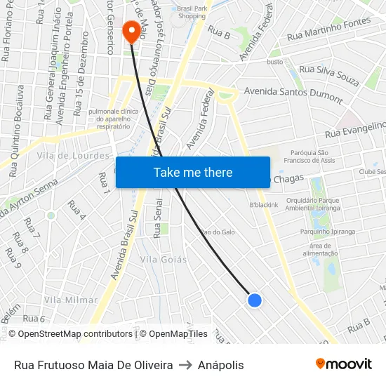 Rua Frutuoso Maia De Oliveira to Anápolis map