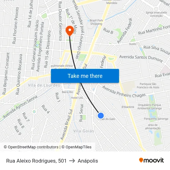 Rua Aleixo Rodrigues, 501 to Anápolis map