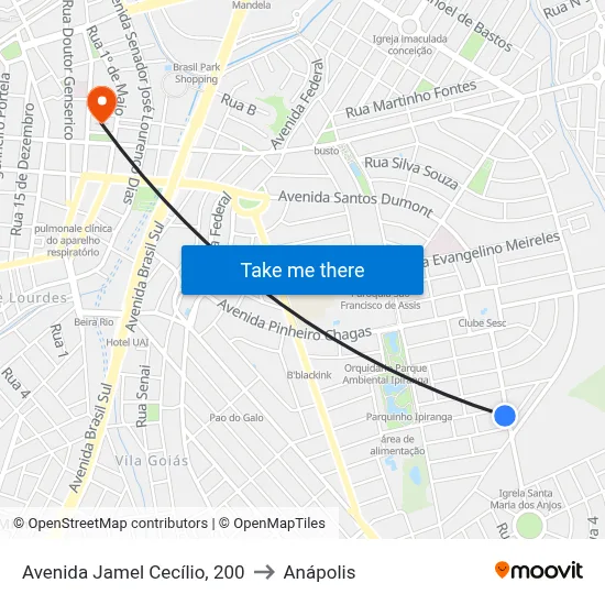Avenida Jamel Cecílio, 200 to Anápolis map