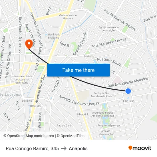 Rua Cônego Ramiro, 345 to Anápolis map