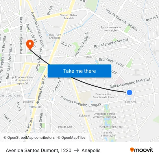 Avenida Santos Dumont, 1220 to Anápolis map