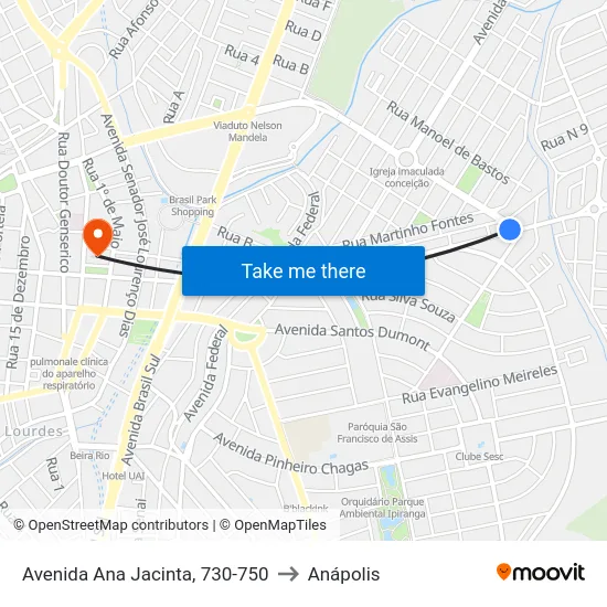 Avenida Ana Jacinta, 730-750 to Anápolis map
