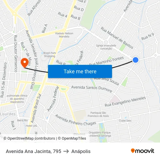Avenida Ana Jacinta, 795 to Anápolis map