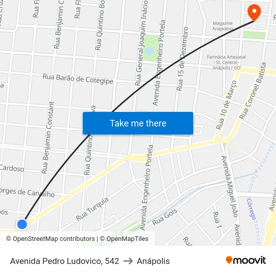 Avenida Pedro Ludovico, 542 to Anápolis map