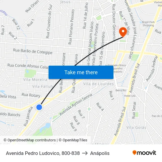 Avenida Pedro Ludovico, 800-838 to Anápolis map
